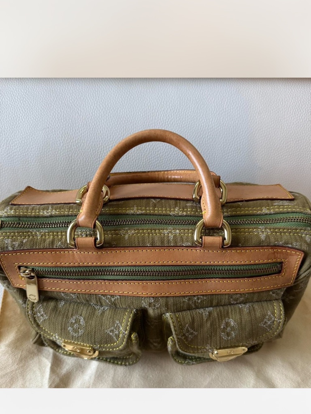 Louis Vuitton Olive Green Monogram Canvas Top-Handle Briefcase with Tan Trim - Picture 3 of 6